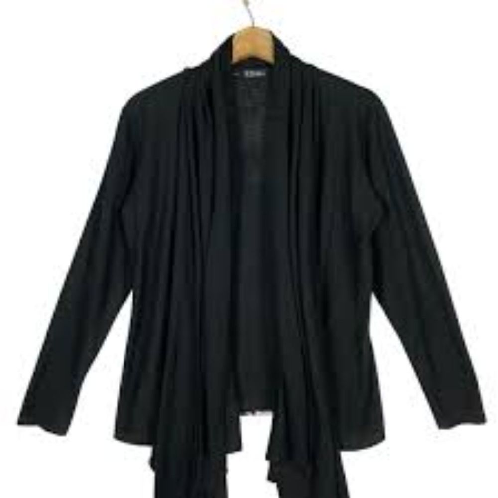 Zara Black Open Cardigan Viscose Blend Long Sleeve Knit Large